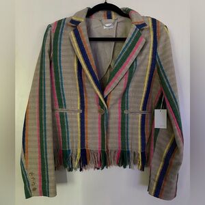 Ecru Multicolor Striped Blazer with Fringe